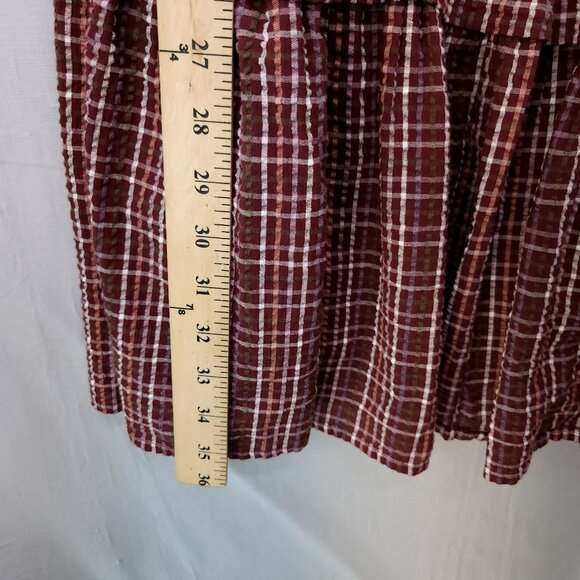 Madewell Seersucker Faux Wrap Mini Dress Size XXS Oversized Red Plaid Tiered - Picture 10 of 12